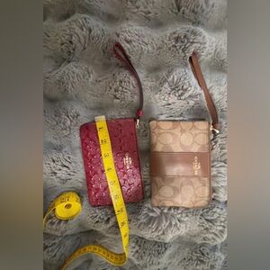 Coach Signature Red and Brown Wristlet Duo